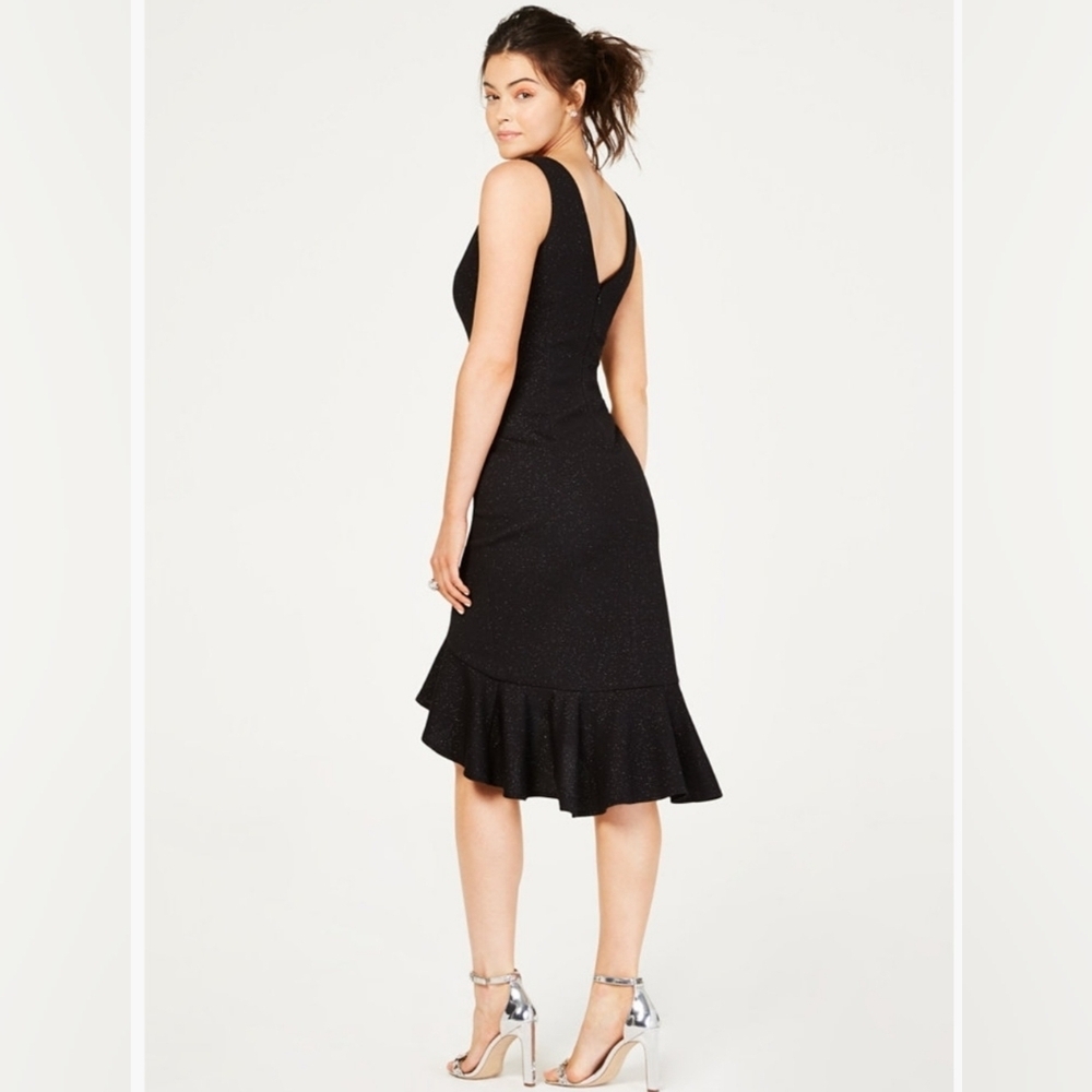 Vince Camuto Flounce-Hem Black Midi Dress - Picture 2 of 12